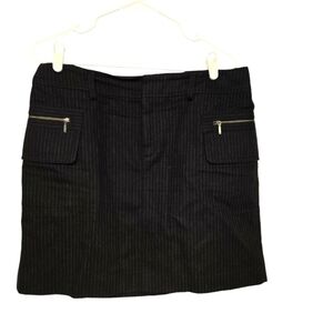 Banana Republic Black Metallic Silver Stripe Zip Cargo Mini Jean Skirt Size 12